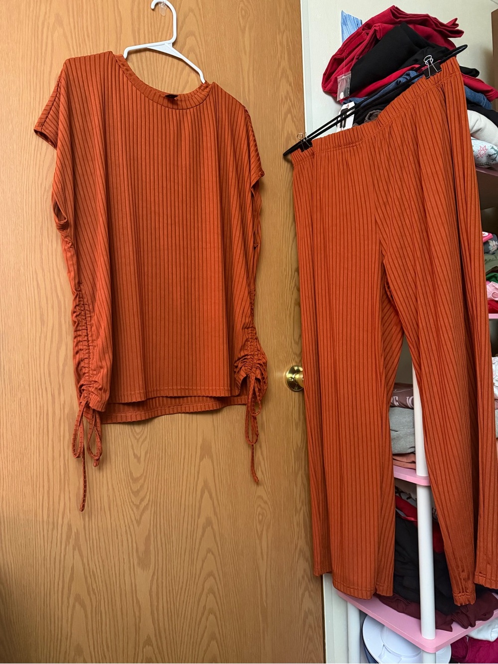 Ribbed Wide-Leg Pant Set in Rust Orange - Picture 1 of 1